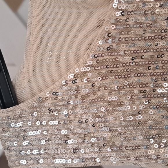 DKNY (Donna Karen) beautiful pale gold shimmery sequens top not heavy XS EUC - Picture 4 of 7